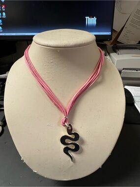Pink Cord Necklace with Black Snake Pendant